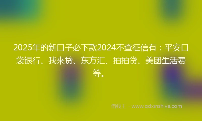 2025年的新口子必下款2024不查征信有：平安口袋银行、我来贷、东方汇、拍拍贷、美团生活费等。