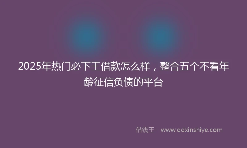 2025年热门必下王借款怎么样，整合五个不看年龄征信负债的平台