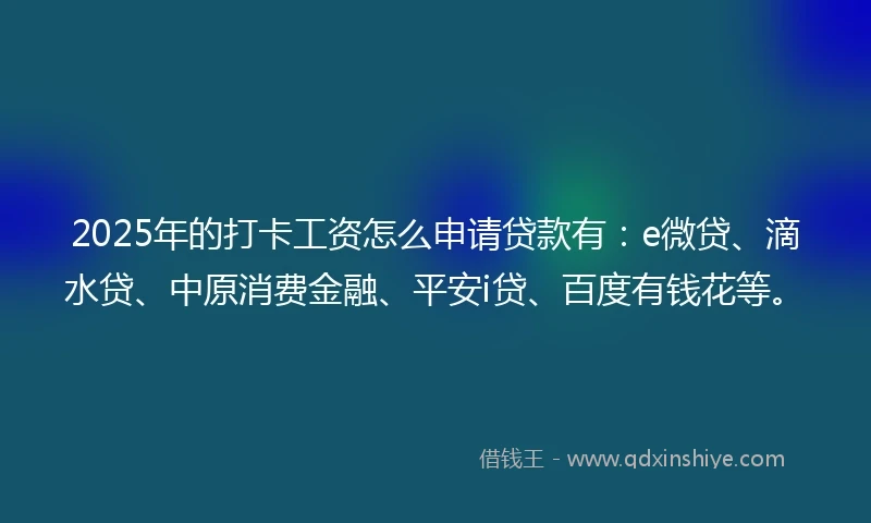 2025年的打卡工资怎么申请贷款有：e微贷、滴水贷、中原消费金融、平安i贷、百度有钱花等。