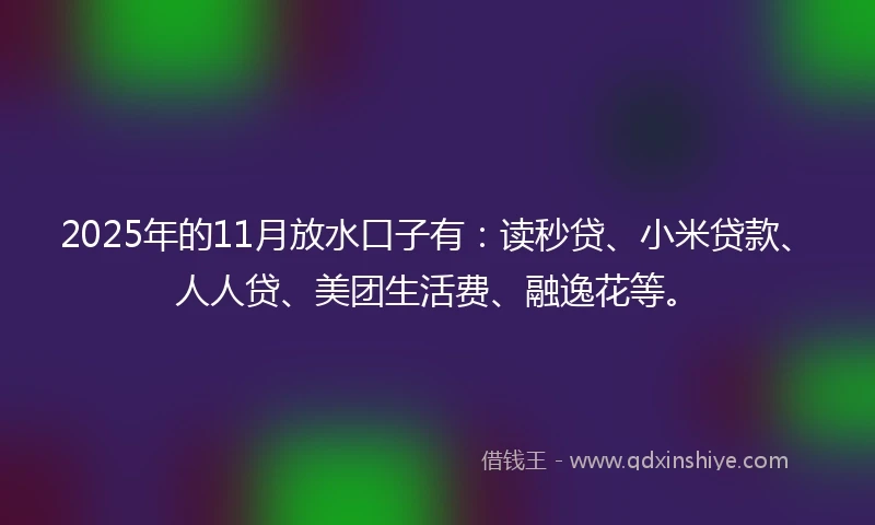 2025年的11月放水口子有：读秒贷、小米贷款、人人贷、美团生活费、融逸花等。