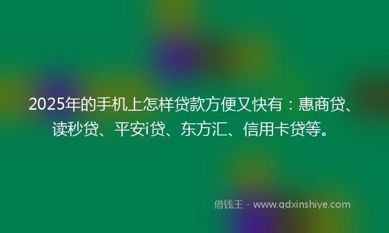 2025年的手机上怎样贷款方便又快有：惠商贷、读秒贷、平安i贷、东方汇、信用卡贷等。