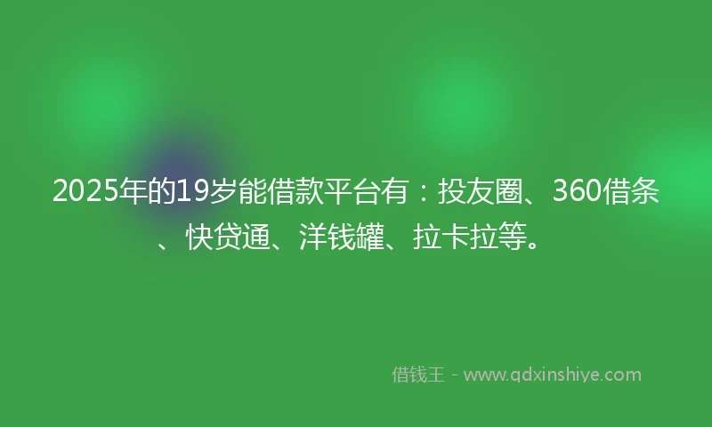 2025年的19岁能借款平台有：投友圈、360借条、快贷通、洋钱罐、拉卡拉等。
