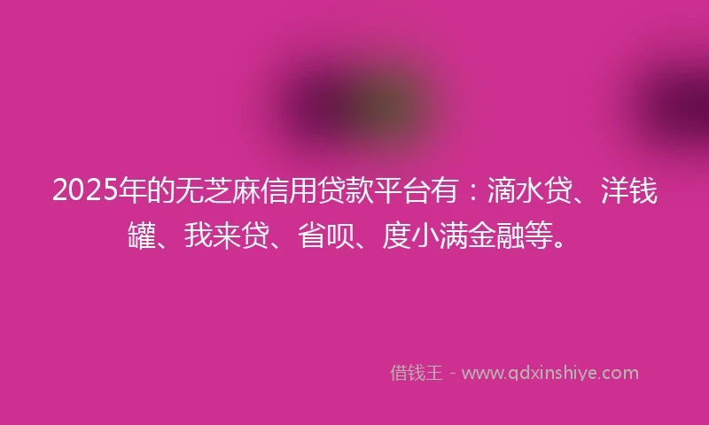 2025年的无芝麻信用贷款平台有：滴水贷、洋钱罐、我来贷、省呗、度小满金融等。
