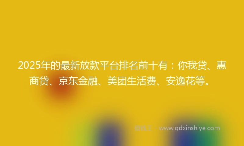 2025年的最新放款平台排名前十有：你我贷、惠商贷、京东金融、美团生活费、安逸花等。