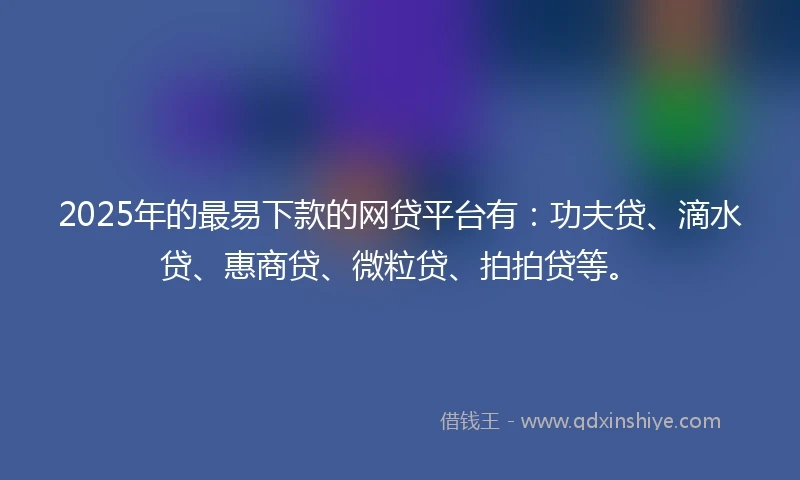 2025年的最易下款的网贷平台有：功夫贷、滴水贷、惠商贷、微粒贷、拍拍贷等。