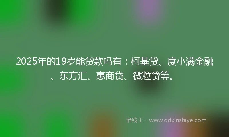 2025年的19岁能贷款吗有：柯基贷、度小满金融、东方汇、惠商贷、微粒贷等。