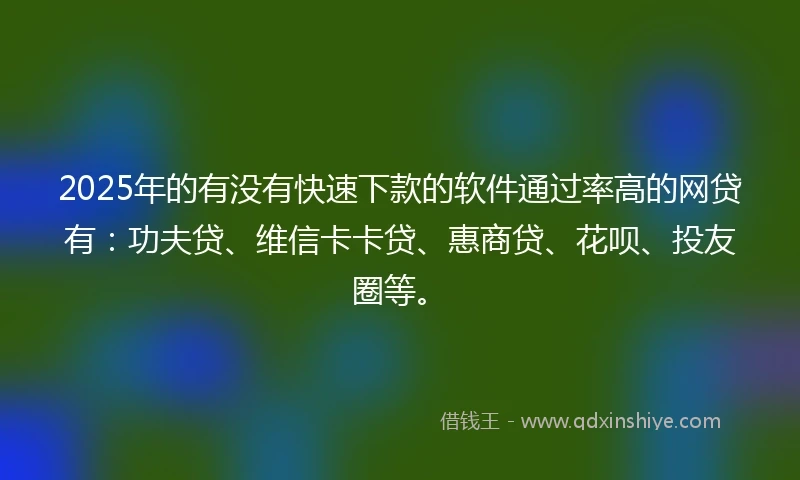 2025年的有没有快速下款的软件通过率高的网贷有：功夫贷、维信卡卡贷、惠商贷、花呗、投友圈等。