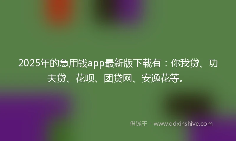 2025年的急用钱app最新版下载有：你我贷、功夫贷、花呗、团贷网、安逸花等。