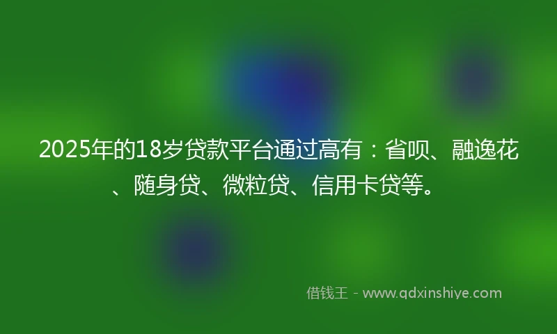 2025年的18岁贷款平台通过高有：省呗、融逸花、随身贷、微粒贷、信用卡贷等。