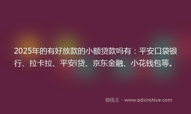2025年的有好放款的小额贷款吗有：平安口袋银行、拉卡拉、平安i贷、京东金融、小花钱包等。