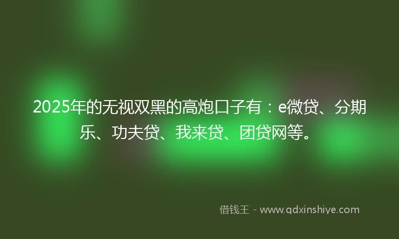 2025年的无视双黑的高炮口子有：e微贷、分期乐、功夫贷、我来贷、团贷网等。