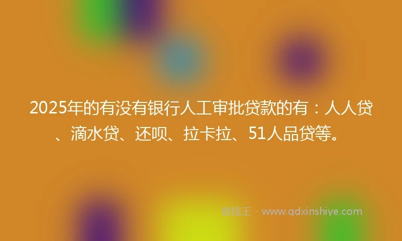 2025年的有没有银行人工审批贷款的有：人人贷、滴水贷、还呗、拉卡拉、51人品贷等。
