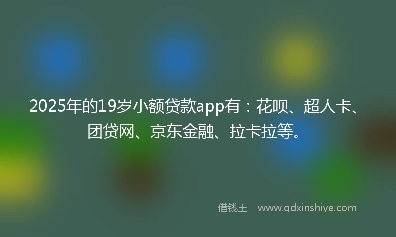 2025年的19岁小额贷款app有：花呗、超人卡、团贷网、京东金融、拉卡拉等。