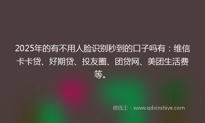 2025年的有不用人脸识别秒到的口子吗有：维信卡卡贷、好期贷、投友圈、团贷网、美团生活费等。