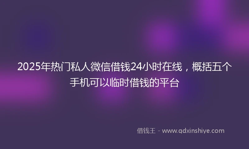 2025年热门私人微信借钱24小时在线，概括五个手机可以临时借钱的平台