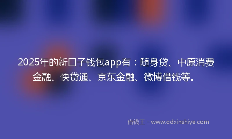 2025年的新口子钱包app有：随身贷、中原消费金融、快贷通、京东金融、微博借钱等。