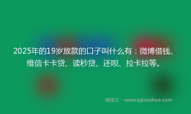 2025年的19岁放款的口子叫什么有：微博借钱、维信卡卡贷、读秒贷、还呗、拉卡拉等。
