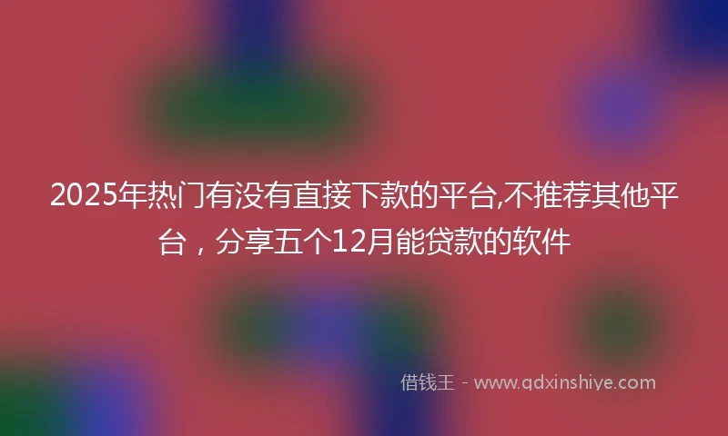 2025年热门有没有直接下款的平台,不推荐其他平台，分享五个12月能贷款的软件