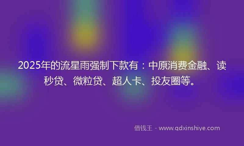 2025年的流星雨强制下款有：中原消费金融、读秒贷、微粒贷、超人卡、投友圈等。