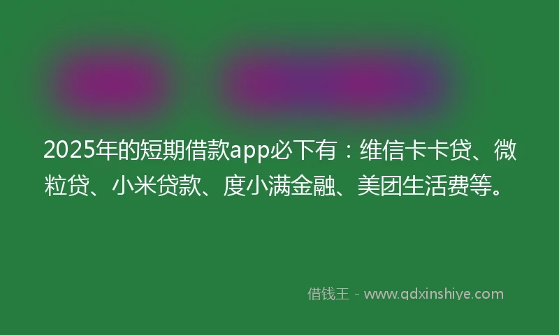 2025年的短期借款app必下有：维信卡卡贷、微粒贷、小米贷款、度小满金融、美团生活费等。