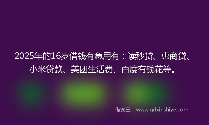 2025年的16岁借钱有急用有：读秒贷、惠商贷、小米贷款、美团生活费、百度有钱花等。
