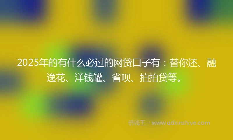 2025年的有什么必过的网贷口子有：替你还、融逸花、洋钱罐、省呗、拍拍贷等。