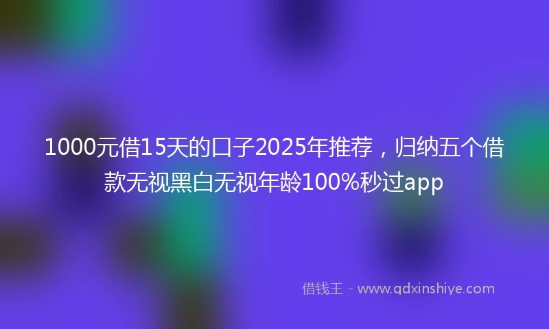 1000元借15天的口子2025年推荐，归纳五个借款无视黑白无视年龄100%秒过app