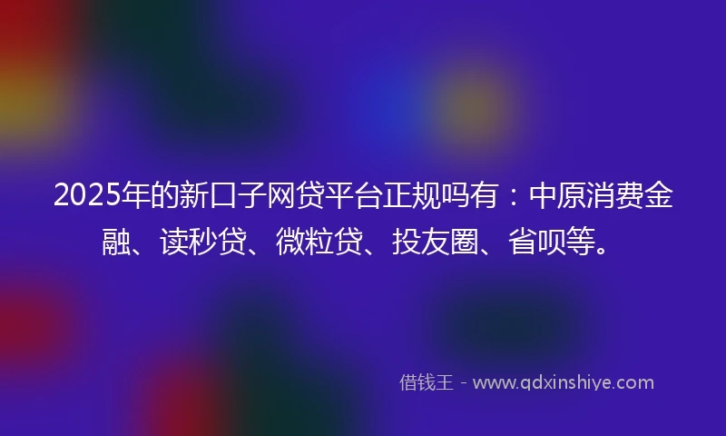 2025年的新口子网贷平台正规吗有：中原消费金融、读秒贷、微粒贷、投友圈、省呗等。