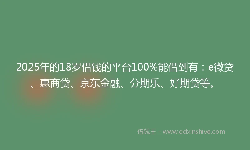 2025年的18岁借钱的平台100%能借到有：e微贷、惠商贷、京东金融、分期乐、好期贷等。
