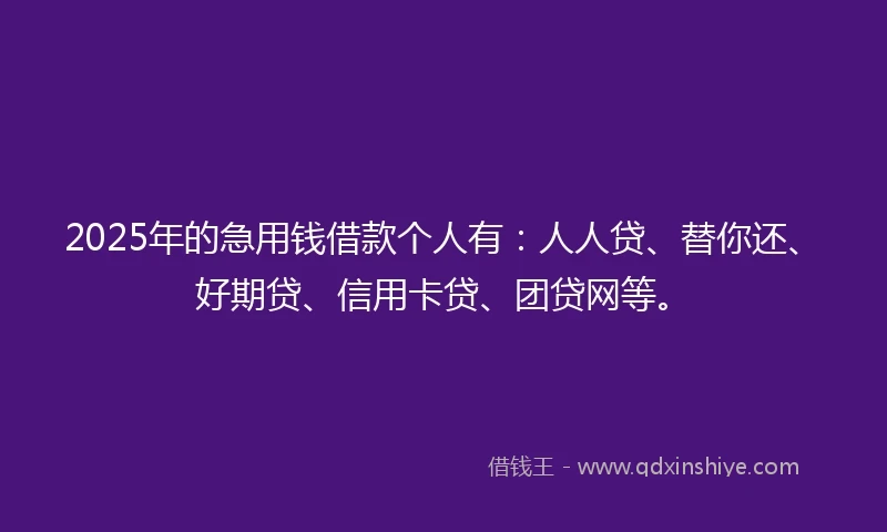 2025年的急用钱借款个人有：人人贷、替你还、好期贷、信用卡贷、团贷网等。