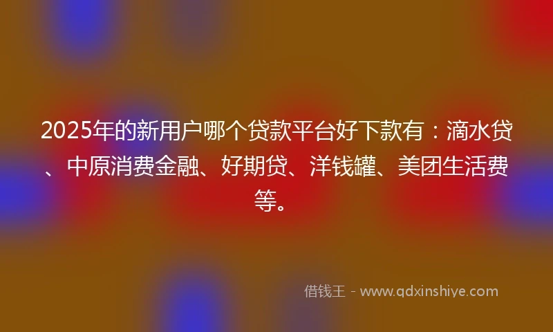 2025年的新用户哪个贷款平台好下款有：滴水贷、中原消费金融、好期贷、洋钱罐、美团生活费等。