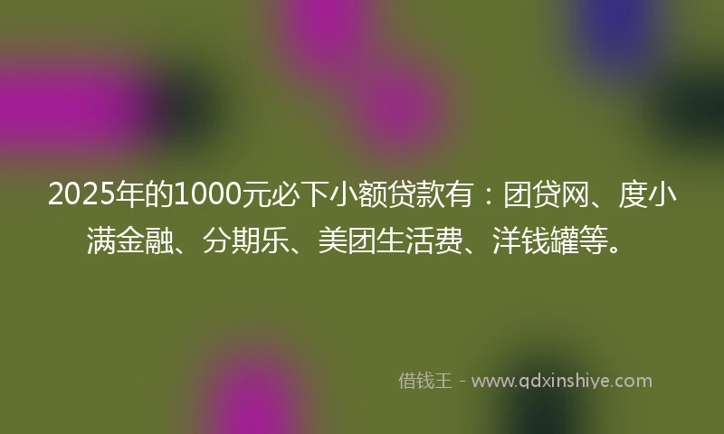 2025年的1000元必下小额贷款有：团贷网、度小满金融、分期乐、美团生活费、洋钱罐等。