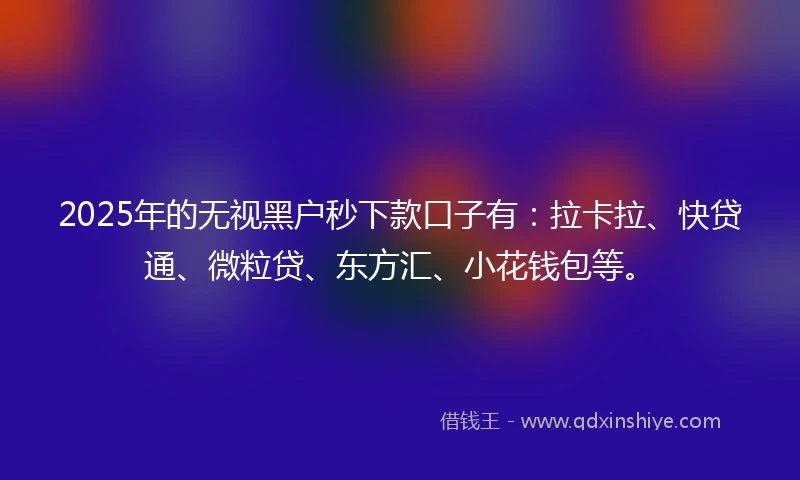 2025年的无视黑户秒下款口子有：拉卡拉、快贷通、微粒贷、东方汇、小花钱包等。