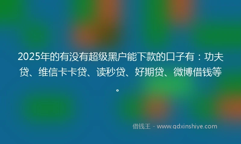2025年的有没有超级黑户能下款的口子有：功夫贷、维信卡卡贷、读秒贷、好期贷、微博借钱等。