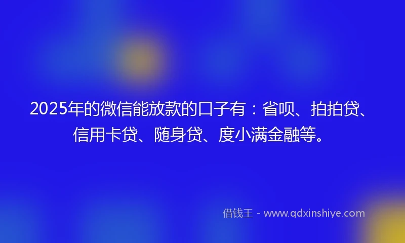 2025年的微信能放款的口子有：省呗、拍拍贷、信用卡贷、随身贷、度小满金融等。