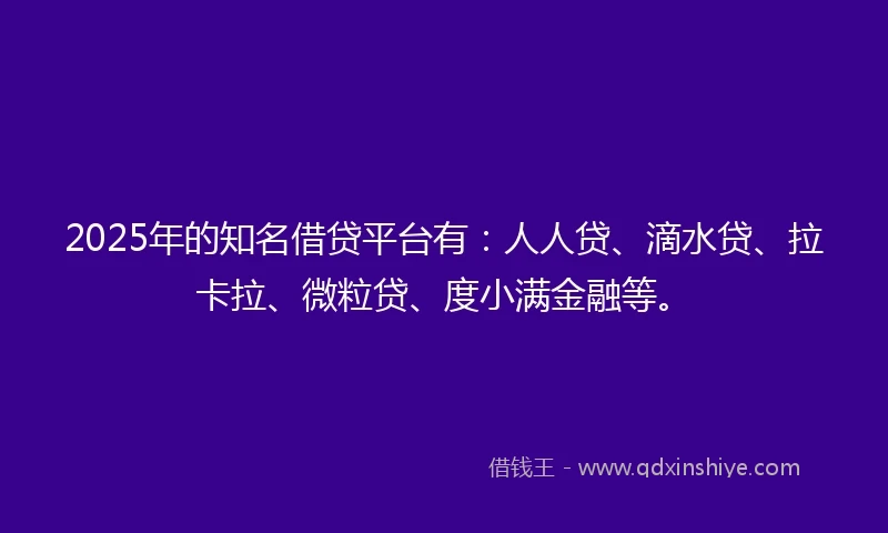 2025年的知名借贷平台有：人人贷、滴水贷、拉卡拉、微粒贷、度小满金融等。