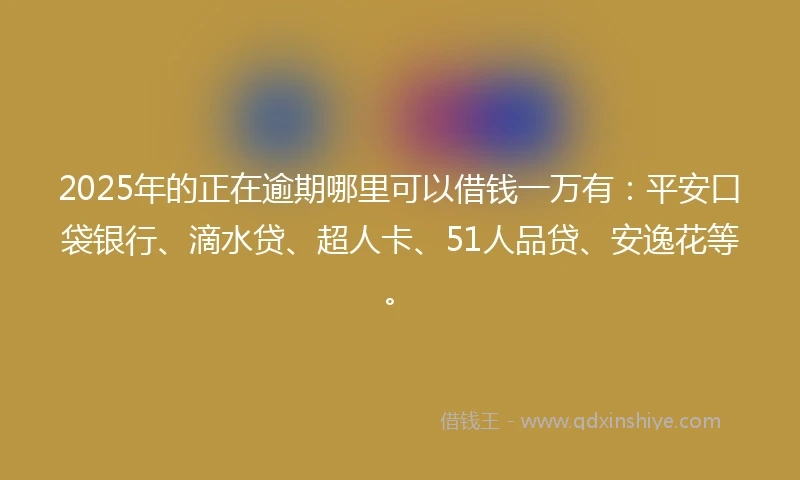 2025年的正在逾期哪里可以借钱一万有：平安口袋银行、滴水贷、超人卡、51人品贷、安逸花等。
