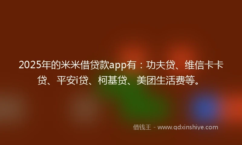 2025年的米米借贷款app有：功夫贷、维信卡卡贷、平安i贷、柯基贷、美团生活费等。
