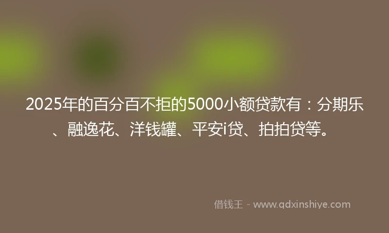 2025年的百分百不拒的5000小额贷款有：分期乐、融逸花、洋钱罐、平安i贷、拍拍贷等。