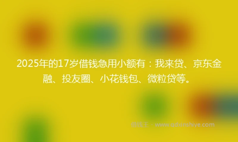 2025年的17岁借钱急用小额有：我来贷、京东金融、投友圈、小花钱包、微粒贷等。