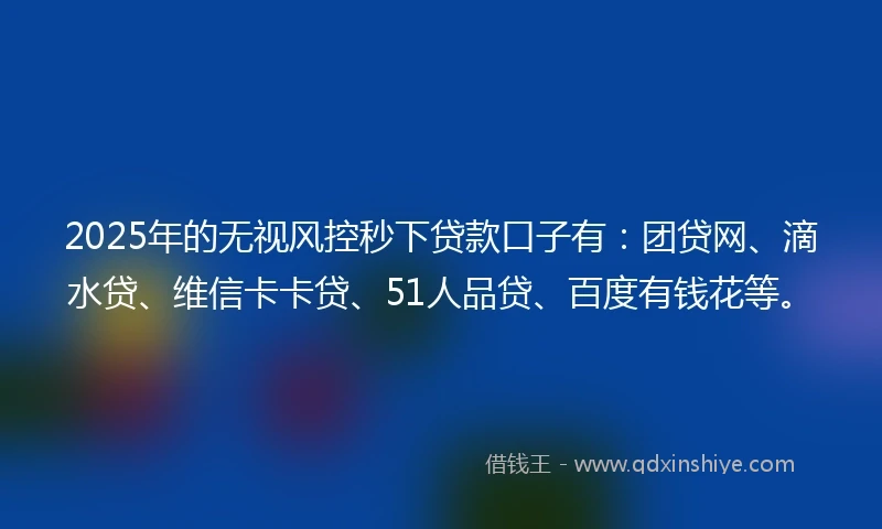 2025年的无视风控秒下贷款口子有：团贷网、滴水贷、维信卡卡贷、51人品贷、百度有钱花等。