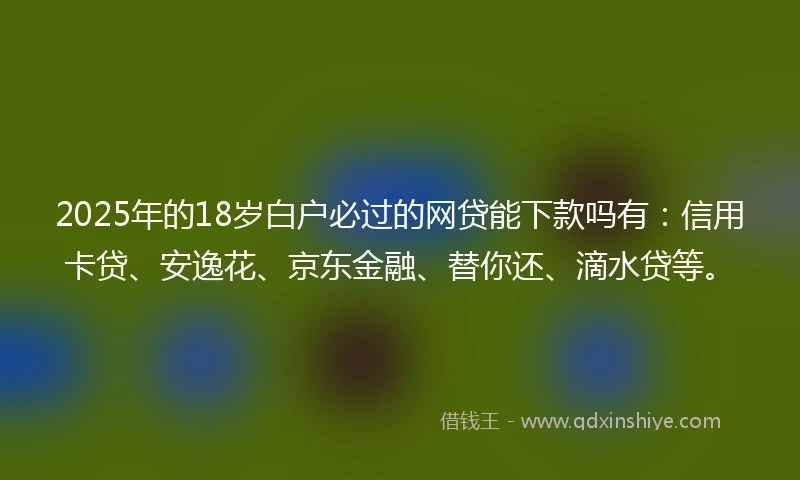 2025年的18岁白户必过的网贷能下款吗有：信用卡贷、安逸花、京东金融、替你还、滴水贷等。