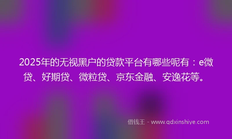2025年的无视黑户的贷款平台有哪些呢有：e微贷、好期贷、微粒贷、京东金融、安逸花等。