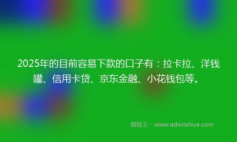 2025年的目前容易下款的口子有：拉卡拉、洋钱罐、信用卡贷、京东金融、小花钱包等。