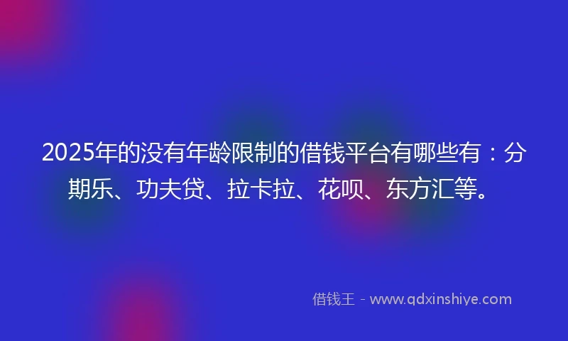 2025年的没有年龄限制的借钱平台有哪些有：分期乐、功夫贷、拉卡拉、花呗、东方汇等。