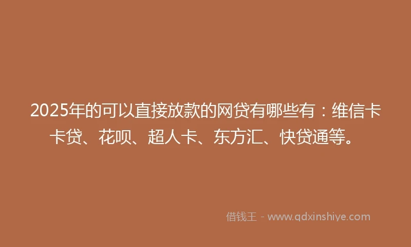 2025年的可以直接放款的网贷有哪些有：维信卡卡贷、花呗、超人卡、东方汇、快贷通等。