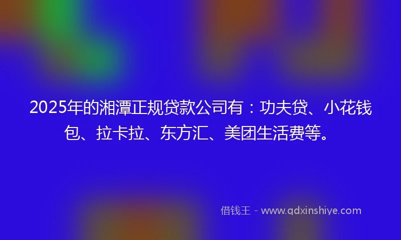 2025年的湘潭正规贷款公司有：功夫贷、小花钱包、拉卡拉、东方汇、美团生活费等。