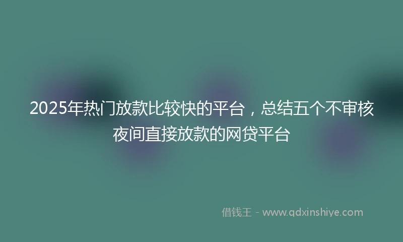 2025年热门放款比较快的平台，总结五个不审核夜间直接放款的网贷平台