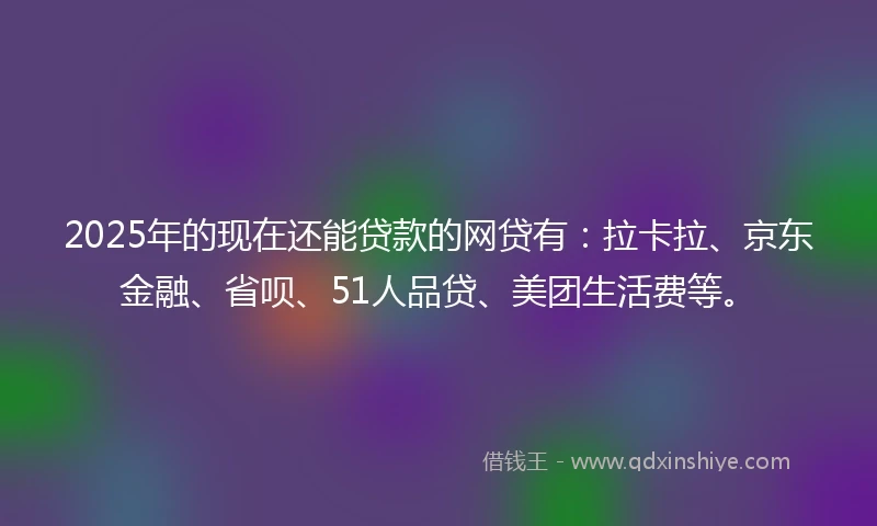 2025年的现在还能贷款的网贷有：拉卡拉、京东金融、省呗、51人品贷、美团生活费等。