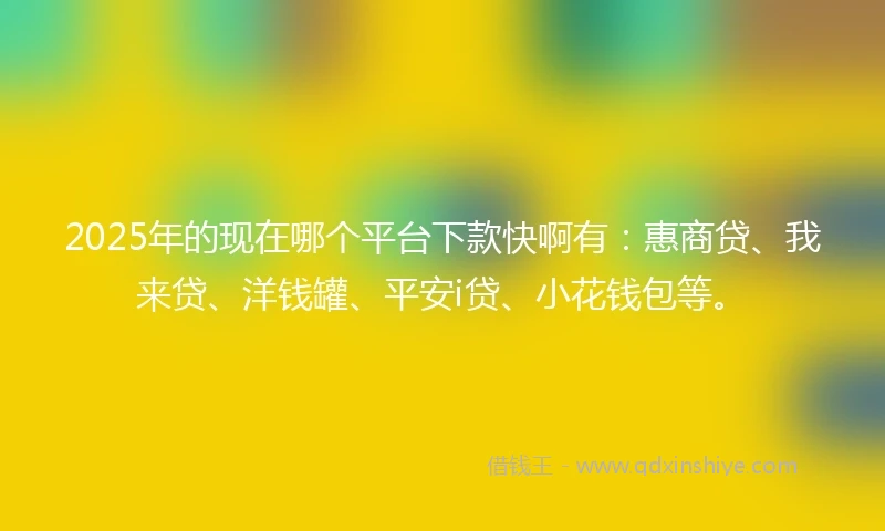 2025年的现在哪个平台下款快啊有：惠商贷、我来贷、洋钱罐、平安i贷、小花钱包等。